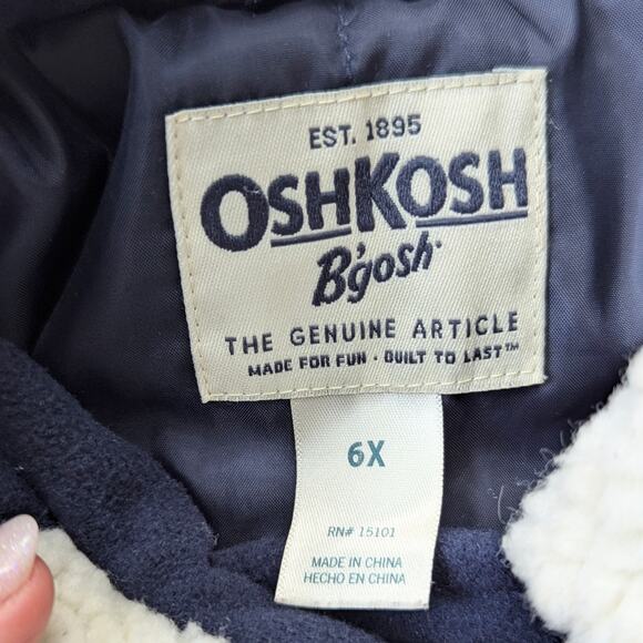 OshKosh B’Gosh Girls Navy Double Breasted Faux Wool Coat Shearling Collar 6 / 6X - Picture 8 of 9